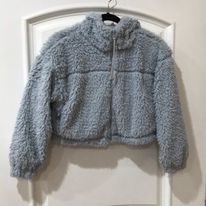 BDG Urban Outfitters Women’s blue fuzzy hooded crop cardigan